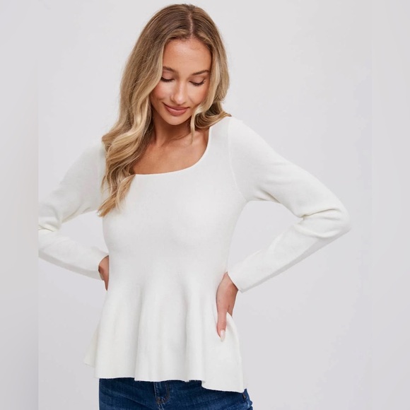 Square Neck Peplum Sweater Top - Picture 2 of 6